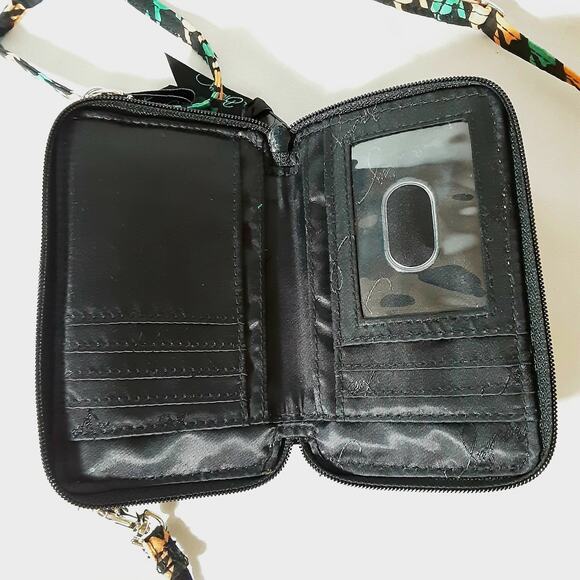 Vera Bradley Mini Crossbody Bag Wallet Black Orange Green Hounsthooth Pattern - Picture 6 of 7